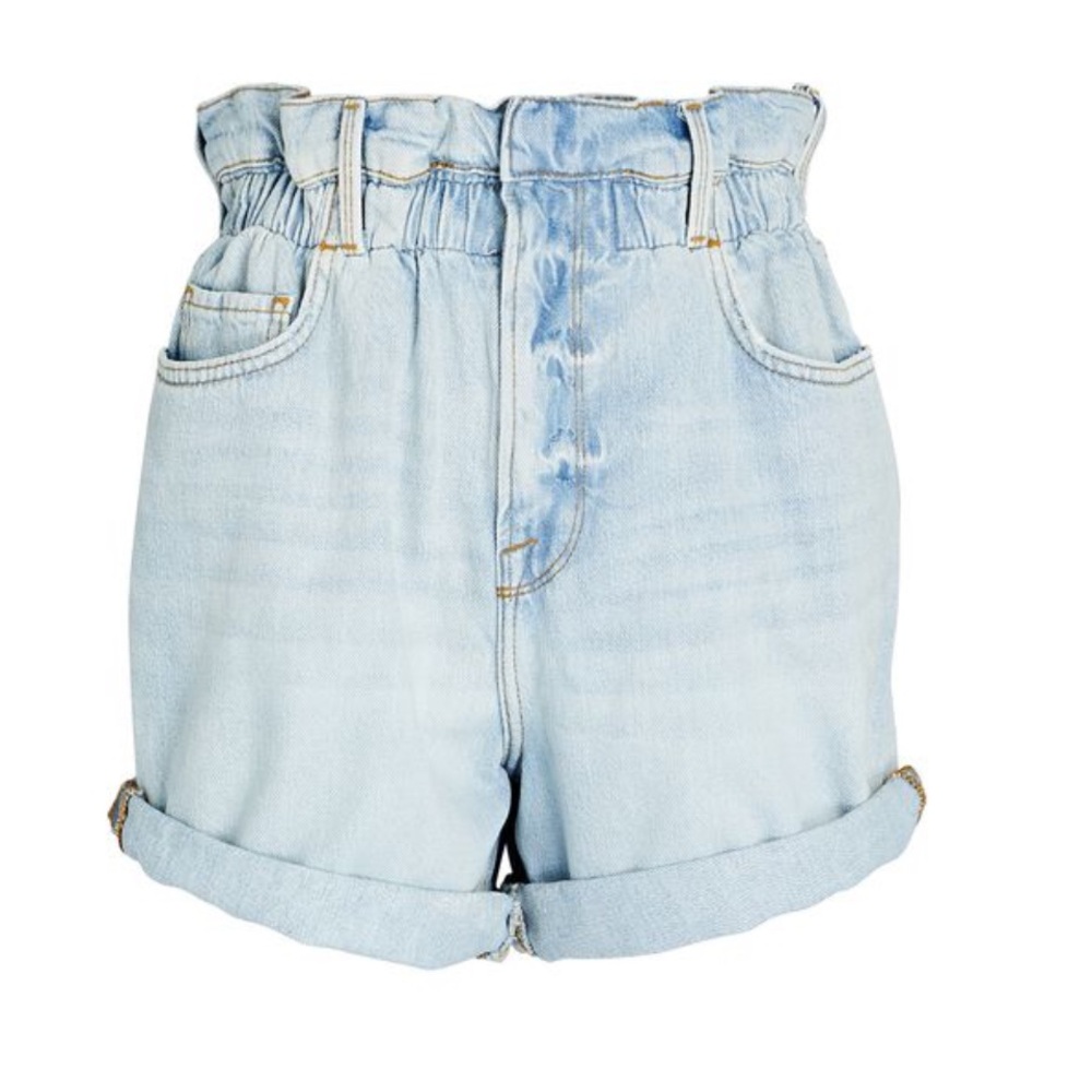 Frame Denim Blue Jean Shorts High-Waisted Paper-Bag Style